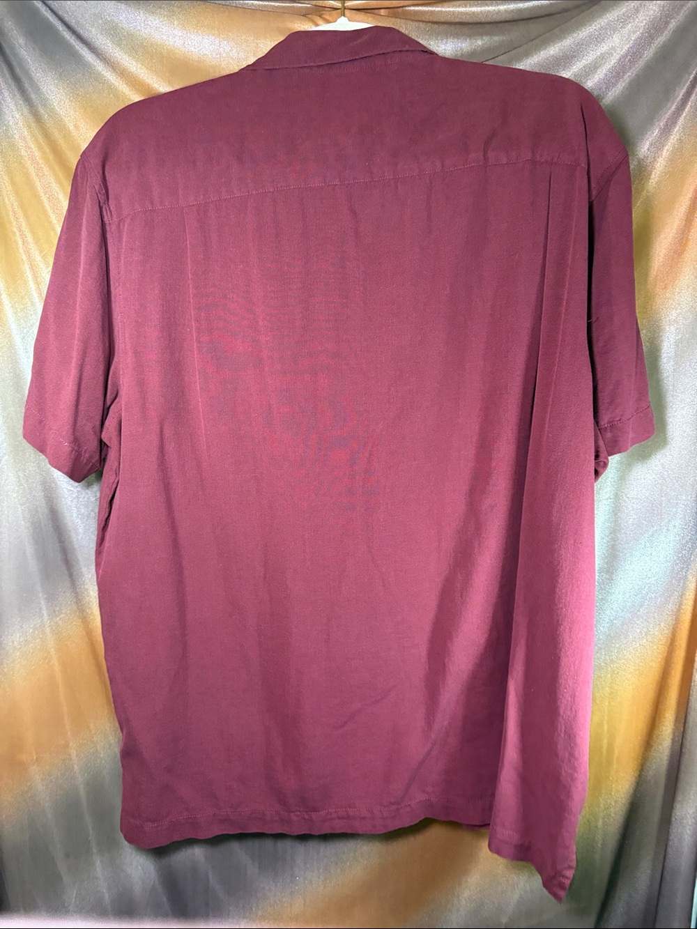Axist silk Burgundy Short Sleeve Button-Down Black & Gray Stripes XL C5 - Picture 4 of 4